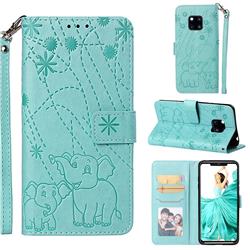 Embossing Fireworks Elephant Leather Wallet Case for Huawei Mate 20 Pro - Green