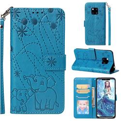 Embossing Fireworks Elephant Leather Wallet Case for Huawei Mate 20 Pro - Blue