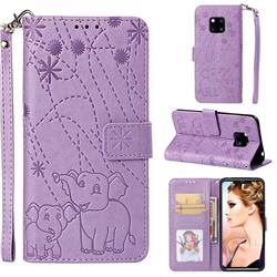 Embossing Fireworks Elephant Leather Wallet Case for Huawei Mate 20 Pro - Purple