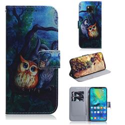 Oil Painting Owl PU Leather Wallet Case for Huawei Mate 20 Pro