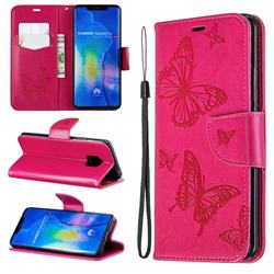 Embossing Double Butterfly Leather Wallet Case for Huawei Mate 20 Pro - Red