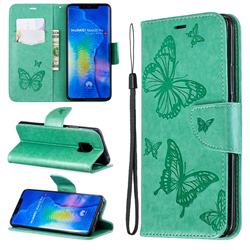 Embossing Double Butterfly Leather Wallet Case for Huawei Mate 20 Pro - Green