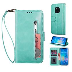 Retro Calfskin Zipper Leather Wallet Case Cover for Huawei Mate 20 Pro - Mint Green