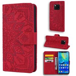 Retro Embossing Mandala Flower Leather Wallet Case for Huawei Mate 20 Pro - Red