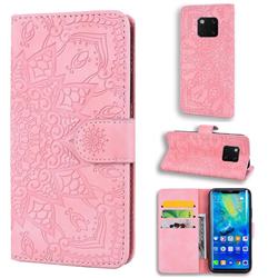 Retro Embossing Mandala Flower Leather Wallet Case for Huawei Mate 20 Pro - Pink
