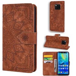 Retro Embossing Mandala Flower Leather Wallet Case for Huawei Mate 20 Pro - Brown