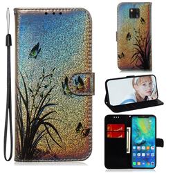 Butterfly Orchid Laser Shining Leather Wallet Phone Case for Huawei Mate 20 Pro