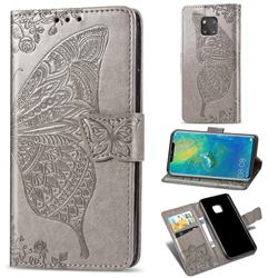 Embossing Mandala Flower Butterfly Leather Wallet Case for Huawei Mate 20 Pro - Gray