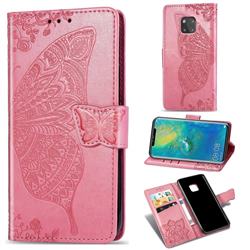 Embossing Mandala Flower Butterfly Leather Wallet Case for Huawei Mate 20 Pro - Pink