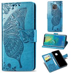Embossing Mandala Flower Butterfly Leather Wallet Case for Huawei Mate 20 Pro - Blue