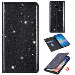 Ultra Slim Glitter Powder Magnetic Automatic Suction Leather Wallet Case for Huawei Mate 20 Pro - Black