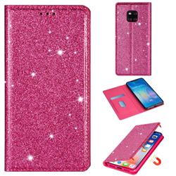 Ultra Slim Glitter Powder Magnetic Automatic Suction Leather Wallet Case for Huawei Mate 20 Pro - Rose Red