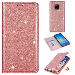 Ultra Slim Glitter Powder Magnetic Automatic Suction Leather Wallet Case for Huawei Mate 20 Pro - Rose Gold