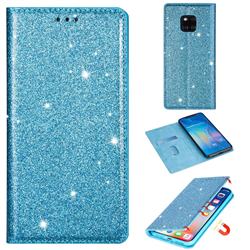 Ultra Slim Glitter Powder Magnetic Automatic Suction Leather Wallet Case for Huawei Mate 20 Pro - Blue
