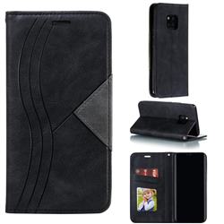 Retro S Streak Magnetic Leather Wallet Phone Case for Huawei Mate 20 Pro - Black