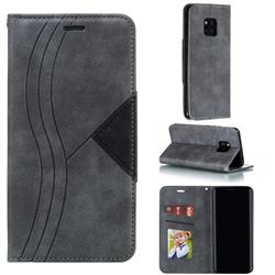 Retro S Streak Magnetic Leather Wallet Phone Case for Huawei Mate 20 Pro - Gray