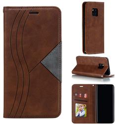 Retro S Streak Magnetic Leather Wallet Phone Case for Huawei Mate 20 Pro - Brown