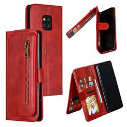 Multifunction 9 Cards Leather Zipper Wallet Phone Case for Huawei Mate 20 Pro - Red