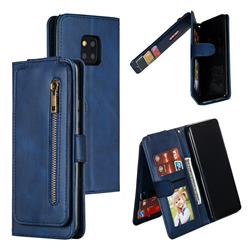 Multifunction 9 Cards Leather Zipper Wallet Phone Case for Huawei Mate 20 Pro - Blue