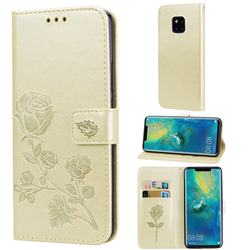 Embossing Rose Flower Leather Wallet Case for Huawei Mate 20 Pro - Golden
