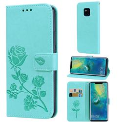 Embossing Rose Flower Leather Wallet Case for Huawei Mate 20 Pro - Green