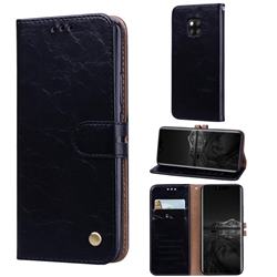 Luxury Retro Oil Wax PU Leather Wallet Phone Case for Huawei Mate 20 Pro - Deep Black