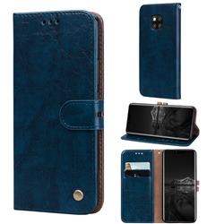 Luxury Retro Oil Wax PU Leather Wallet Phone Case for Huawei Mate 20 Pro - Sapphire