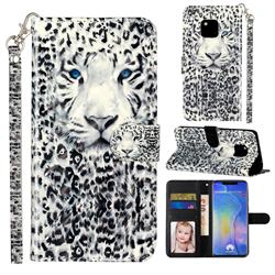 White Leopard 3D Leather Phone Holster Wallet Case for Huawei Mate 20 Pro