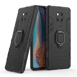 Black Panther Armor Metal Ring Grip Shockproof Dual Layer Rugged Hard Cover for Huawei Mate 20 X - Black