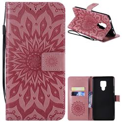 Embossing Sunflower Leather Wallet Case for Huawei Mate 20 X - Pink