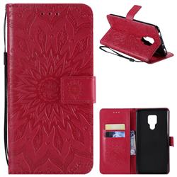 Embossing Sunflower Leather Wallet Case for Huawei Mate 20 X - Red