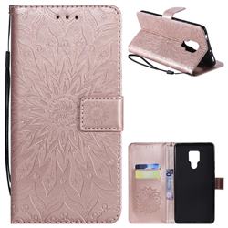 Embossing Sunflower Leather Wallet Case for Huawei Mate 20 X - Rose Gold