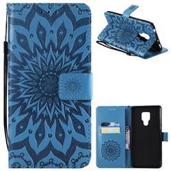 Embossing Sunflower Leather Wallet Case for Huawei Mate 20 X - Blue