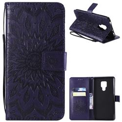 Embossing Sunflower Leather Wallet Case for Huawei Mate 20 X - Purple