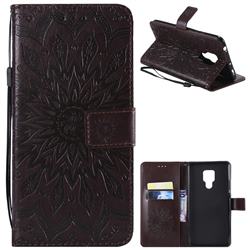 Embossing Sunflower Leather Wallet Case for Huawei Mate 20 X - Brown