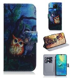 Oil Painting Owl PU Leather Wallet Case for Huawei Mate 20 X