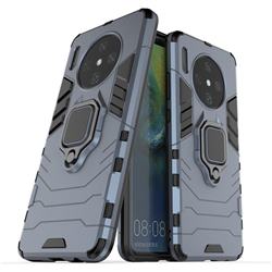 Black Panther Armor Metal Ring Grip Shockproof Dual Layer Rugged Hard Cover for Huawei Mate 30 - Blue
