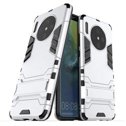 Armor Premium Tactical Grip Kickstand Shockproof Dual Layer Rugged Hard Cover for Huawei Mate 30 - Silver