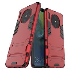 Armor Premium Tactical Grip Kickstand Shockproof Dual Layer Rugged Hard Cover for Huawei Mate 30 - Wine Red