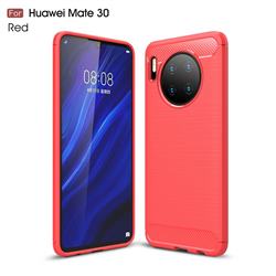Luxury Carbon Fiber Brushed Wire Drawing Silicone TPU Back Cover for Huawei Mate 30 - Red