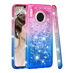 Diamond Frame Liquid Glitter Quicksand Sequins Phone Case for Huawei Mate 30 - Pink Blue
