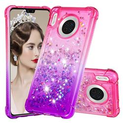 Rainbow Gradient Liquid Glitter Quicksand Sequins Phone Case for Huawei Mate 30 - Pink Purple