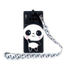 White Panda Neck Lanyard Zipper Wallet Silicone Case for Huawei Mate 30