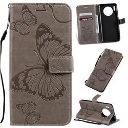 Embossing 3D Butterfly Leather Wallet Case for Huawei Mate 30 - Gray