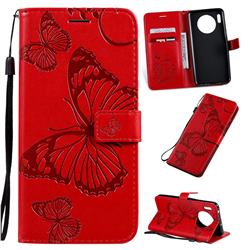 Embossing 3D Butterfly Leather Wallet Case for Huawei Mate 30 - Red