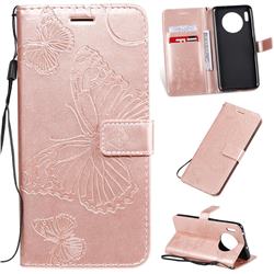 Embossing 3D Butterfly Leather Wallet Case for Huawei Mate 30 - Rose Gold