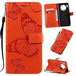 Embossing 3D Butterfly Leather Wallet Case for Huawei Mate 30 - Orange