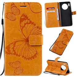 Embossing 3D Butterfly Leather Wallet Case for Huawei Mate 30 - Yellow