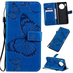 Embossing 3D Butterfly Leather Wallet Case for Huawei Mate 30 - Blue