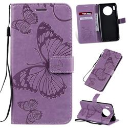 Embossing 3D Butterfly Leather Wallet Case for Huawei Mate 30 - Purple